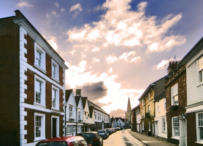 Exterior view of East St Helen Street at sunset